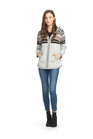 JT-15703 - Fairisle Knit Zip Up Hooded Jacket  - Colors: Black,Grey - Available Sizes:XS-XXL - Catalog Page:68 